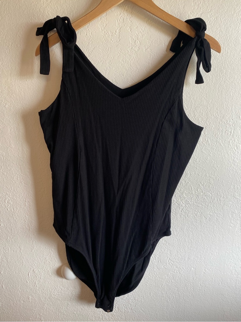 3/$20! Black Ribbed Tie-Shoulder Bodysuit